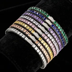 Close-up of colorful square cubic zirconia tennis bracelets in 316L stainless steel detail
