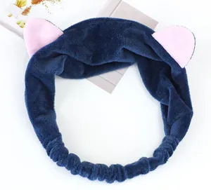 Bandeau oreilles de chat en peluche bleu marine et rose pour laver le visage