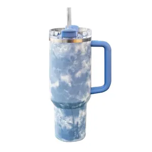 40oz tie-dye stainless steel insulated tumbler with handle and straw