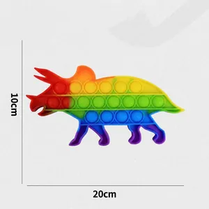 Rainbow triceratops dinosaur silicone pop fidget toy with 10x20cm dimension lines