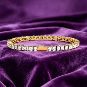 Luxurious gold-plated stainless steel tennis bracelet with square-cut cubic zirconia