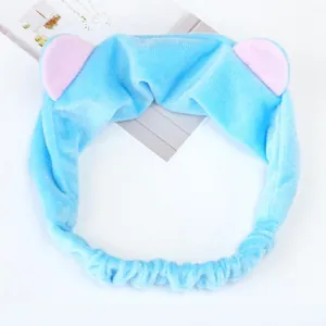 Bandeau mignon en peluche oreilles de chat bleu pour le visage et les soins quotidiens