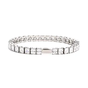 Silver-toned 316L stainless steel tennis bracelet with square-cut cubic zirconia stones