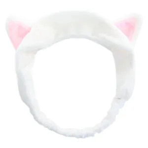 Bandeau oreilles de chat en peluche blanche pour le soin du visage et le maquillage