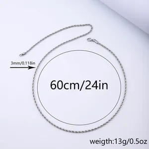 Close-up of stainless steel rope chain with 3mm width and 60cm length specifications