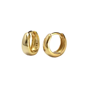 Minimalist S925 sterling silver waterdrop hoop earrings in polished gold finish