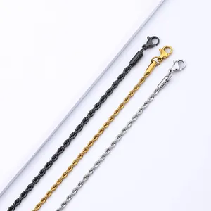 Set of three titanium steel rope chain necklaces in black gold and silver colors