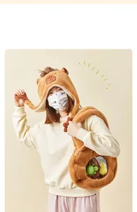 Cute and quirky Capybara plush shoulder bag with matching hood for casual daily style