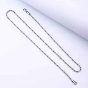 Silver stainless steel rope chain necklace with a classic twisted hip hop design