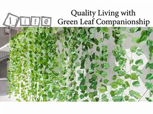 Macro view of 2M artificial ivy creeper leaves for indoor wall decoration
