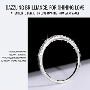 Side view detail of S925 sterling silver row ring with moissanite stones