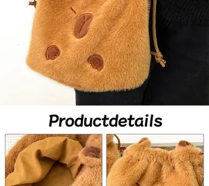 Close-up details showing the soft texture and inner lining of capybara plush bag