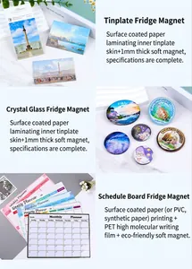 Variety of decorative refrigerator magnets including monthly planners and glass gems