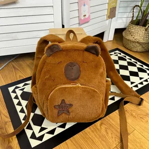 Cute plush Capybara backpack detail showing 29cm height and 24cm width dimensions