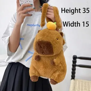 Detail view of cute capybara plush shoulder bag showing height and width