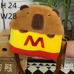 Detailed view of a cute Capybara plush shoulder bag, dimensions 24x28cm, fluffy texture.