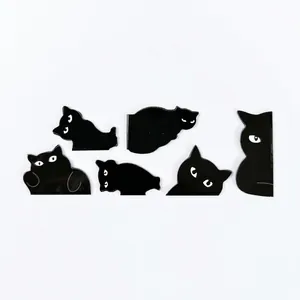 Set of 6 cute black cat magnetic bookmarks for book lovers, students and teachers