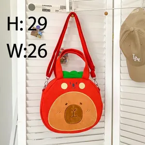 Cute red Capybara cartoon plush shoulder bag showing size dimensions of 29cm by 26cm