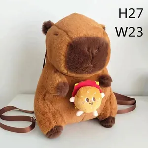 Detailed view of the cute brown plush Capybara backpack with hamburger decoration