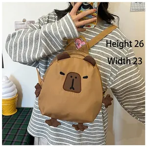 Cute Capybara character backpack for women showing height 26cm and width 23cm