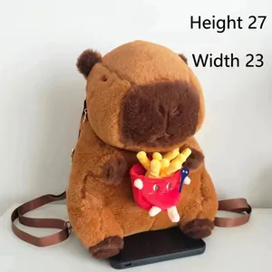 Adorable capybara plush backpack with french fries design, measuring 27x23cm in size.