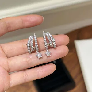 Fashion Copper Gold Plated Meteor Stud Earrings With 925 Sterling Silver Earring Post Full Zirconia Star Jewelry For Women
