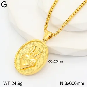 Detail view of 3D gold plated Sacred Heart oval pendant with size and weight specs.
