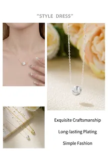 Close-up of S925 sterling silver necklace featuring a minimalist brushed round bead pendant.