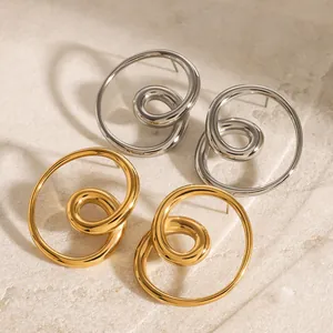 Geometric Spiral Cutout Stud Earrings For Women Stainless Steel Electroplated Light Luxury Commute Jewelry Gold Silver Earring Post