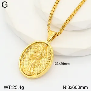 Vintage 3D Virgin Mary gold stainless steel oval pendant necklace for men and women