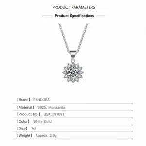 Detailed specifications of S925 sterling silver moissanite sunflower pendant necklace