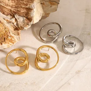Minimalist 18k gold plated stainless steel spiral hollow stud earrings for women