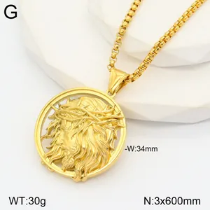 Vintage gold 3D Jesus portrait round pendant necklace made of durable stainless steel