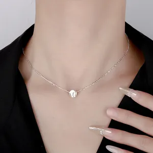 Elegant S925 sterling silver necklace with brushed round bead pendant for women
