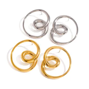 Minimalist stainless steel spiral hollow stud earrings in gold and silver finish