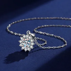 Elegant S925 sterling silver moissanite necklace featuring a sunflower pendant design