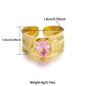 Detailed dimensions and weight for this elegant pink zircon gold-plated stainless steel ring