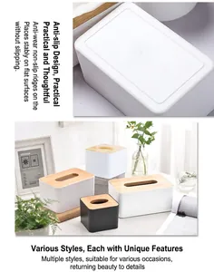 Minimalist tissue box set with wooden lids featuring bottom anti-slip detail for home and car