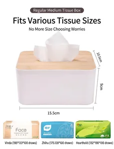 White tissue box with bamboo lid showing dimensions 15.5 x 10.5 x 9 cm