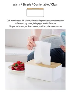 Minimalist white tissue box with natural oak wood lid for home and office decor