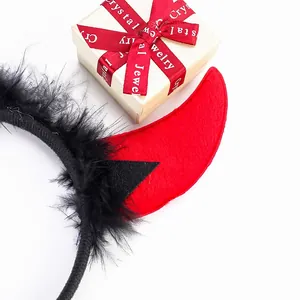 Halloween devil horn headband with black feathers for festive party costume performance