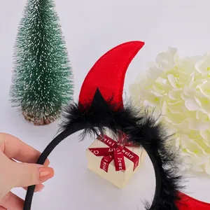 Halloween devil horn headband with black feathers for children party performance