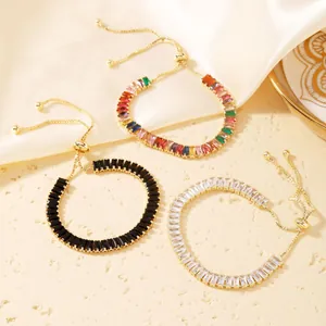 Three adjustable micro-paved baguette zircon bracelets in multicolor, black and white