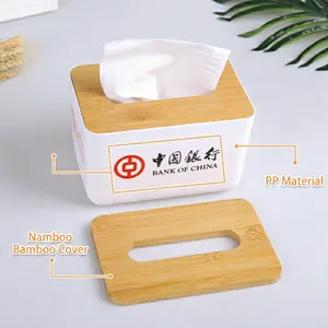 Minimalist white tissue box with natural bamboo lid and durable PP plastic material