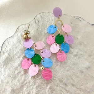 Bohemian multi-layer colorful acrylic disc dangle earrings for evening parties
