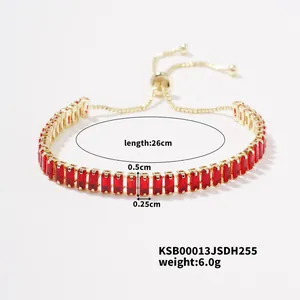Detailed view of the gold-plated bracelet with red zircons showing specific dimensions