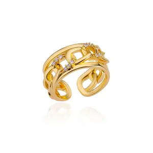 Élégante bague nœud multicouche dorée avec cristaux de zircon pour femmes