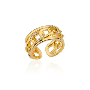 Luxury gold-plated adjustable multi-layer rope knot ring with sparkling pavé zircon stones