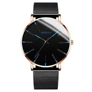 Elegante Herren-Business-Uhr mit schwarzem Mesh-Armband und blauen Indexen im Zifferblatt