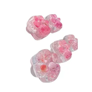 Set of transparent glittery pink cat paw jelly squishy toys for cute stress relief